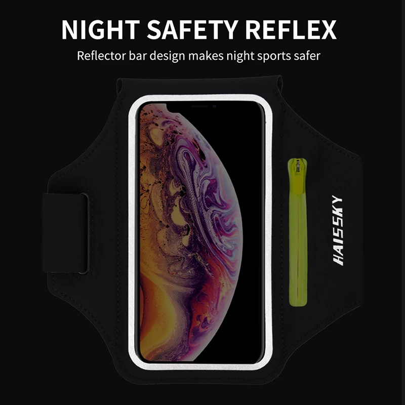 HAISSKY Original Zipper Bag Running Sport Armbands For iPhone 14 13 12 11 Pro Max GYM Workout Arm Band Phone Pouch For Xiaomi 12