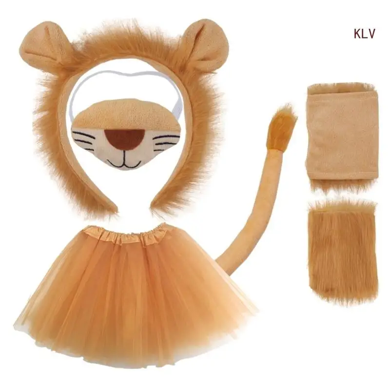 Halloween Lion Dress up Costume Set Hairband Tail Bowtie for Kid Birthday Party
