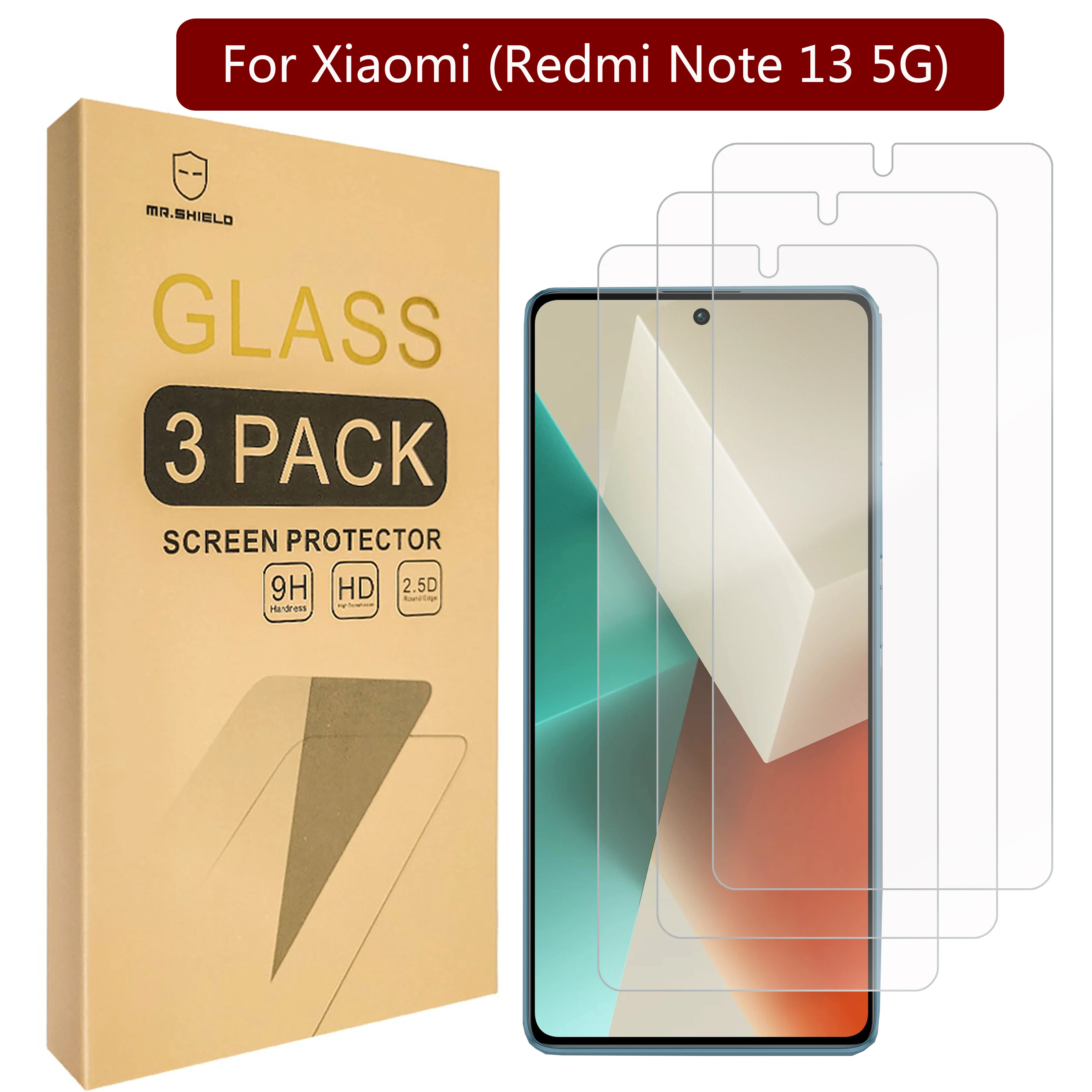

Mr.Shield [3-Pack] Screen Protector For Xiaomi (Redmi Note 13 5G) [Tempered Glass] [Japan Glass with 9H Hardness]