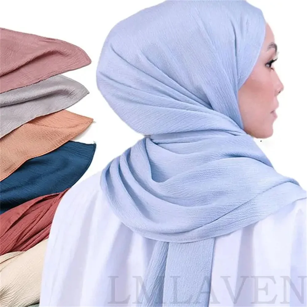 Women Plain Silk Satin Hijab Scarf Muslim Fashion Solid Color Long Shawls Woman Hijab Shawl Premium Satin crinkle Scarf Bandana