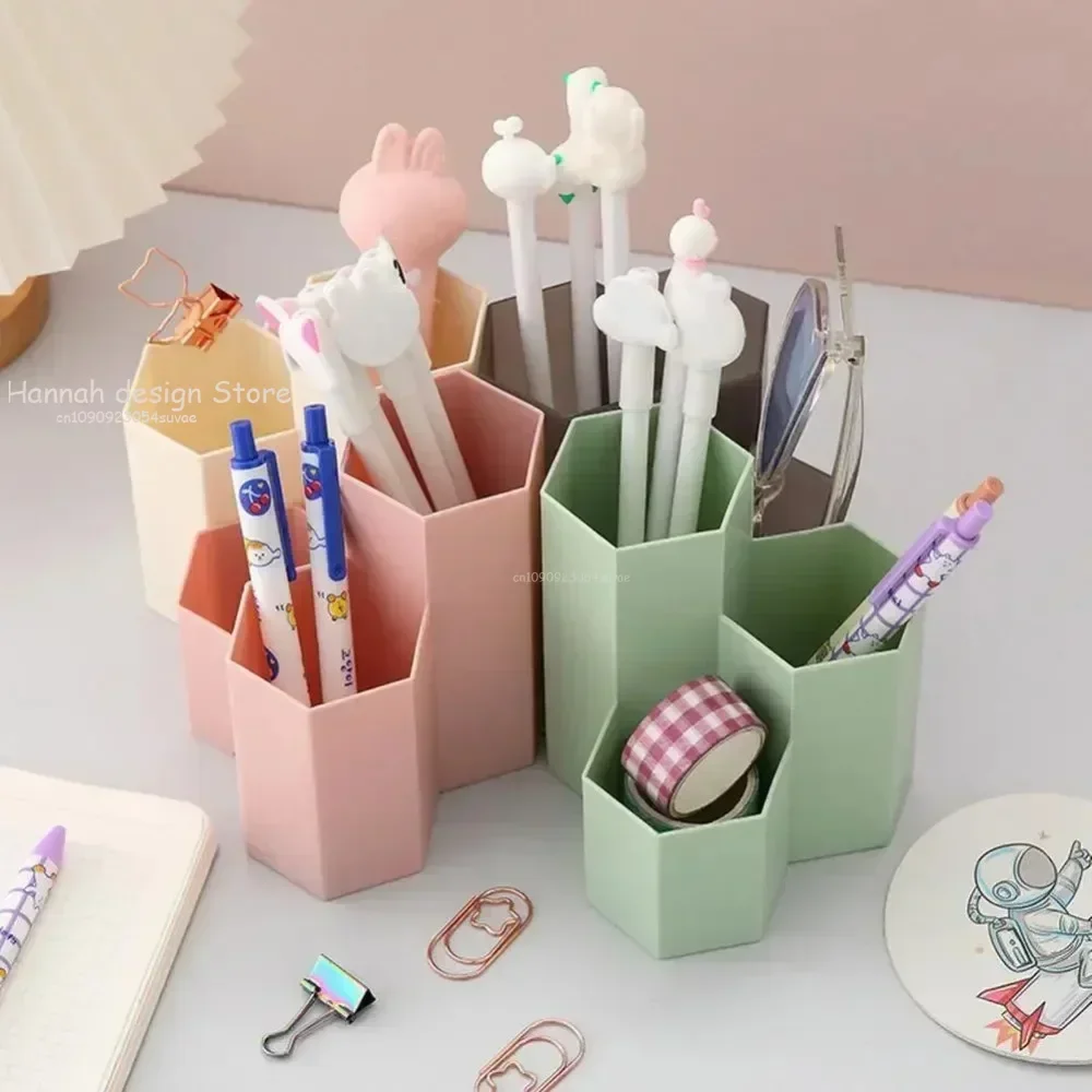 Brush Storage Box Pen Holder Large Capacity Honeycomb Shape Slant Insert Desk Organizer Plastic 3 Lattices Cosmetic Make-up Stud pen holder stationery organizer pen pencil case