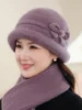 Warm Fce Winter Knitted Hat for ly Women Rabbit Fur andma Cap Cozy Snug Fit ort Brim round Top Polyester Fiber