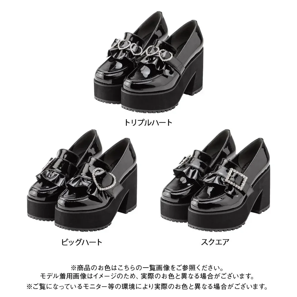 Japanische ins Mode wasserdichte Plattform Dame dicken Absatz High Heels Plattform Lolita Perle Herz Schnalle Pumps schwarze Lederschuhe