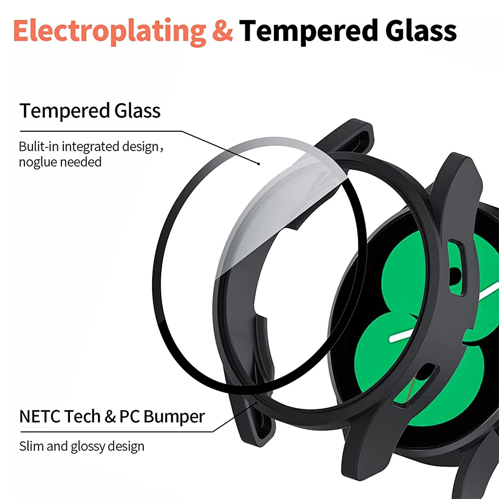 Tempered Glass+ PC Cover for Samsung Galaxy Watch 7 4 5 6 All Coverage Protective Bumper Case Galaxy Watch Accessories glass cover,watch screen protector case,watch cover,watch protective case,watch case,watch protective cover,watch screen protector