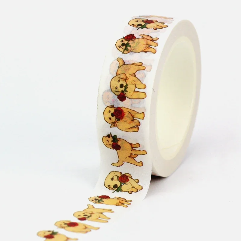 NEW 1PC 10M Decor Golden Retriever Puppy and Rose Washi Tape for Craft Journaling Adhesive Masking Tape Cute Stationery 3