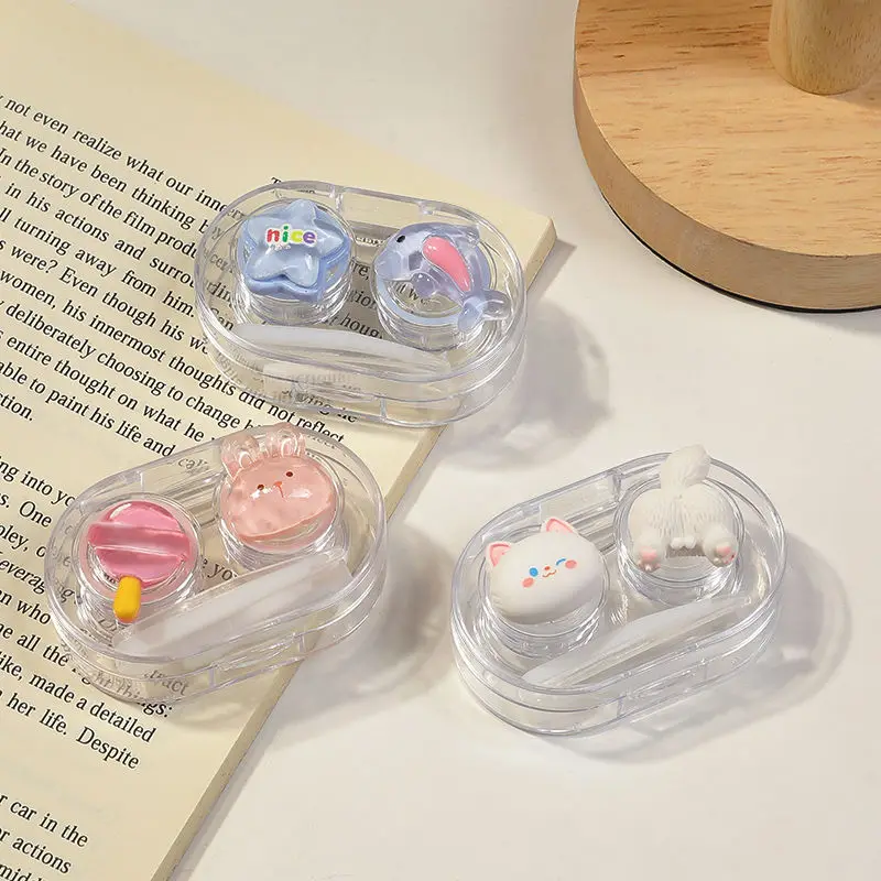 1pcs Cosmetic Contact Lens Box Cute Animal Box Clip Pliers Portable Contact Lens Case Women Girls Travel Case ping