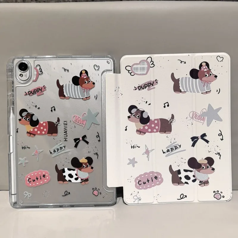 Cartoon Puppy Smart Tablet Case with Pencil Holder & Stand