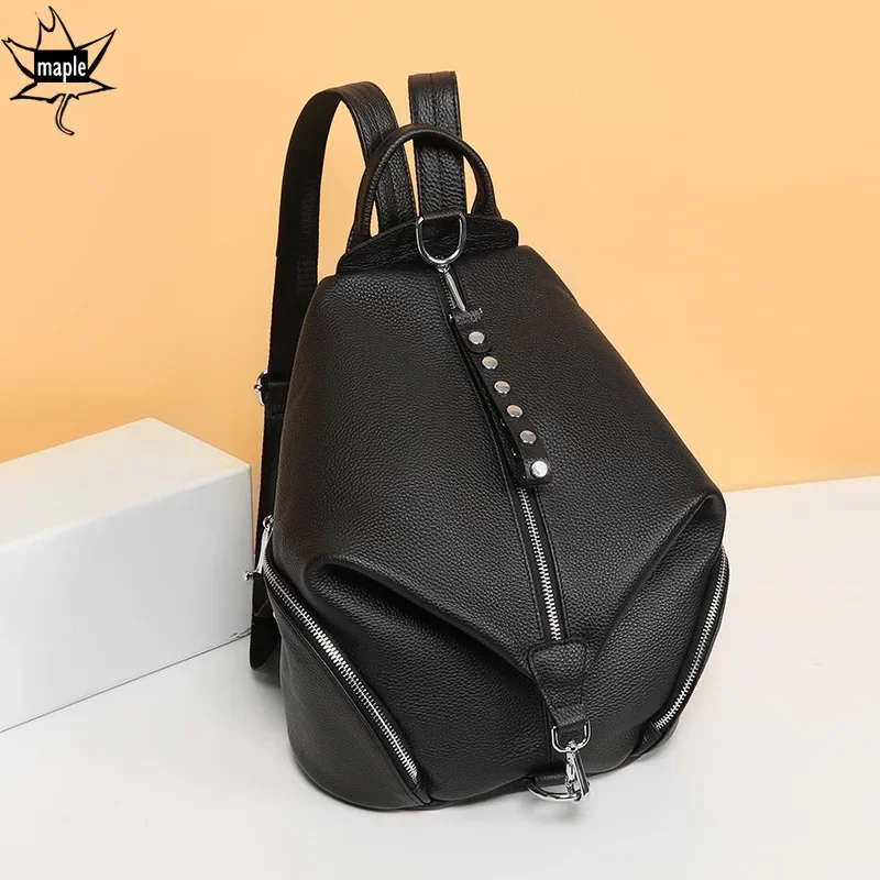 Anti-theft Women's Genuine Cow Leather Backpacks 2025 Green Pink Ladies Fashion Travel School Bags Female Daily Holiday Knapsack 3