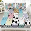 Cartoon Cat Print Fitted Sheet Set Non-slip Dustproof Mattress Cover Soft Comfortable Breathable Bedding Set For Bedroom 5