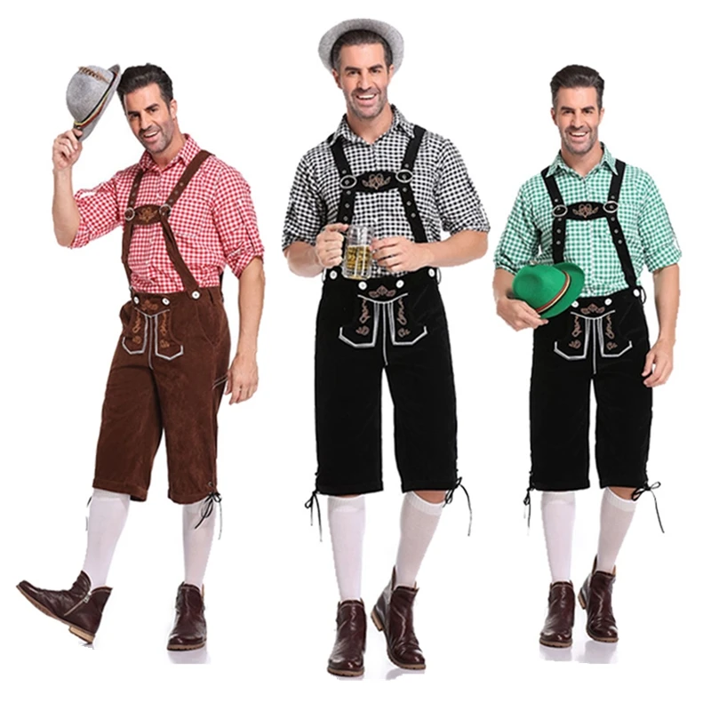 

German Traditional Bavarian Beer Male Shirt Rompers Shorts Men Set Cosplay Halloween Men's adult Oktoberfest Party costume