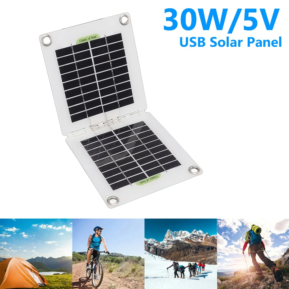 5V 30W Mobile Power Battery Charger Dual USB DC Type-C Waterproof Foldable Solar Cell Charger Polysilicon for Camping Lights