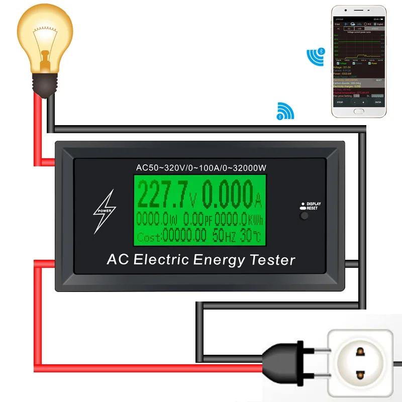 

Цифровой измеритель мощности, переменный ток 50-320 в, а, 3 кВт, Bluetooth