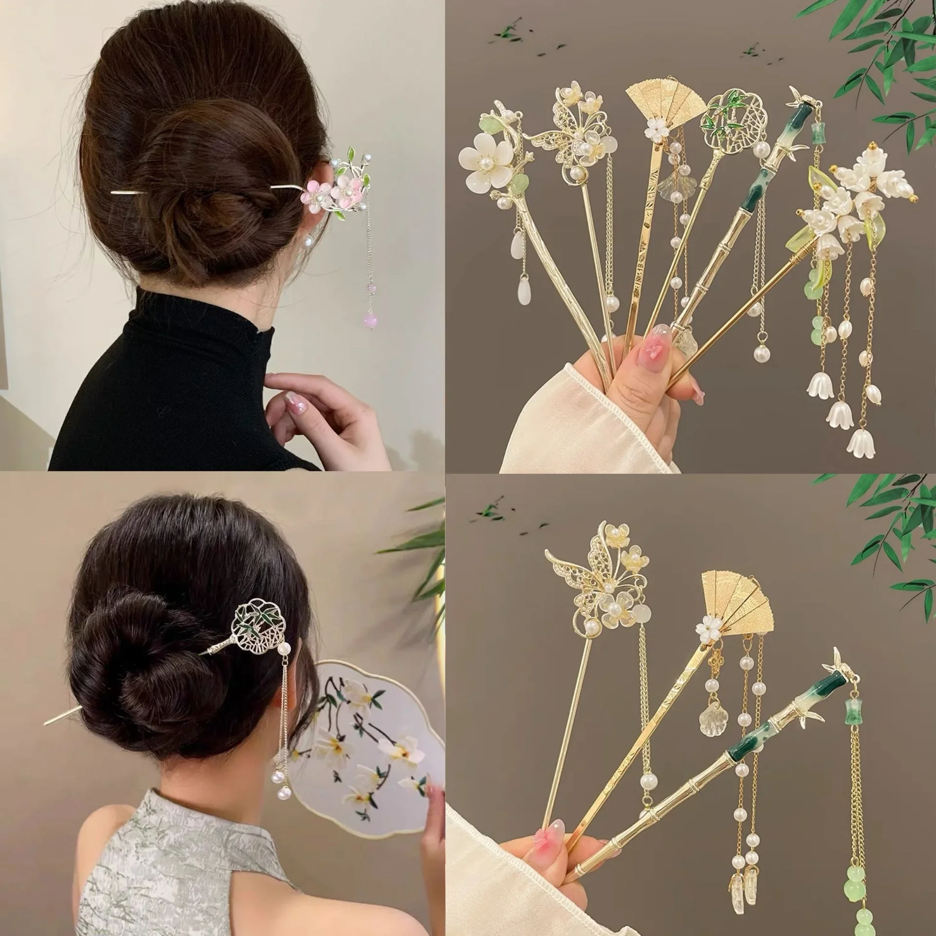 Chinese Style Tassel Hair Clip For Women Hair Stick Pins Flower Handmade Hairpins Charm Jewelry Accessories Hair Ornaments 머리핀