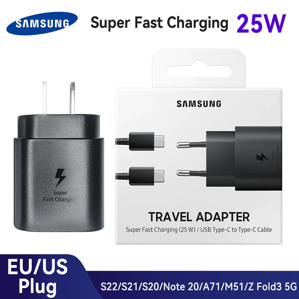 Original Samsung 25W Usb Type C Super Fast Charger Pd Wall Power Adapter S22 S21 S20 FE S20+ M51 A90 Note10 Z Fold 3 Cargador |