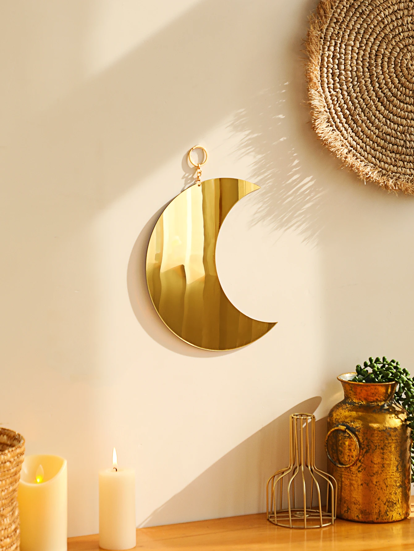 Gold And Silver Moon Decorative Wall Mirror Boho Bedroom Living Room Wall Decor Aesthetic Room Decoration Hanging Crafts