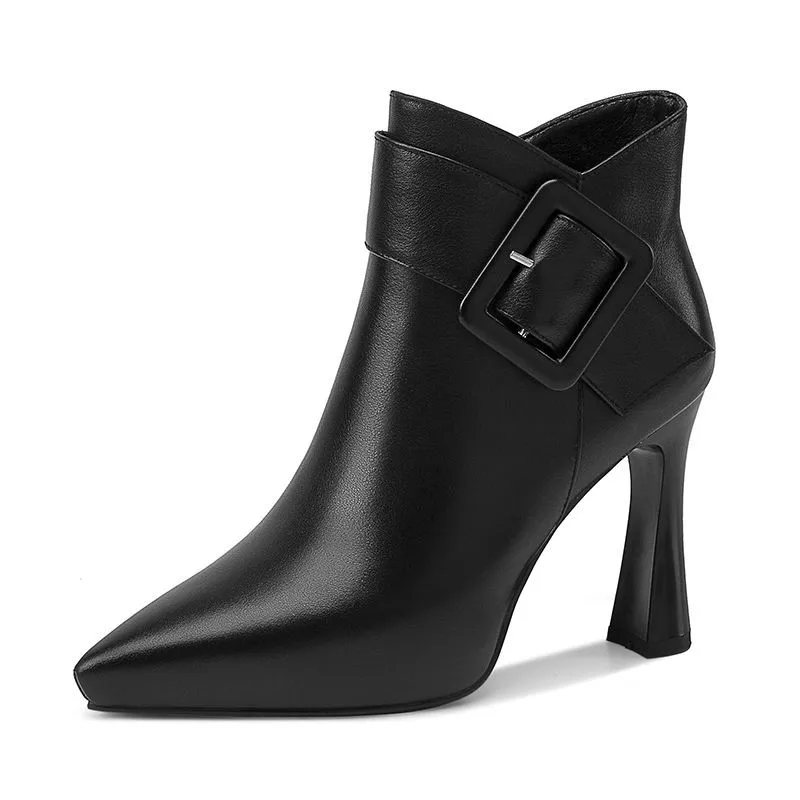 Shoes Female 2023 Hot Sale Ankle Women's Boots Elegant Modern Boots Women Solid Buckle Zipper Pointed Toe High Heel Shoes Ladies