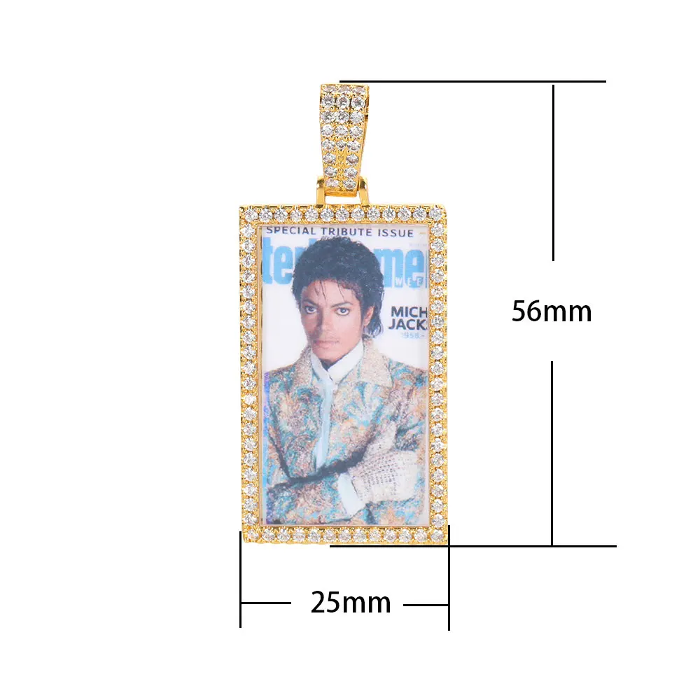 Custom Made Photo Rectangle Shape Pendant Necklace Zircon Men's Hip Hop Jewelry Memory Picture Pendant For Men Gift