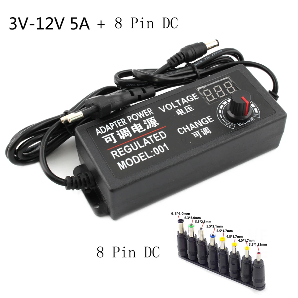 

Adjustable AC to DC Power Supply Adapter 3V 5V 6V 3A 5A 72W 60W Universal 220V to 12 V Adapter 8 PIN DC