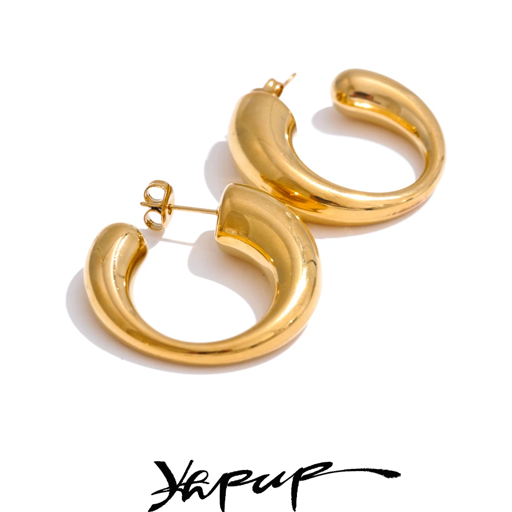 Yhpup Minimalist Stainless Steel C-Shape Earrings