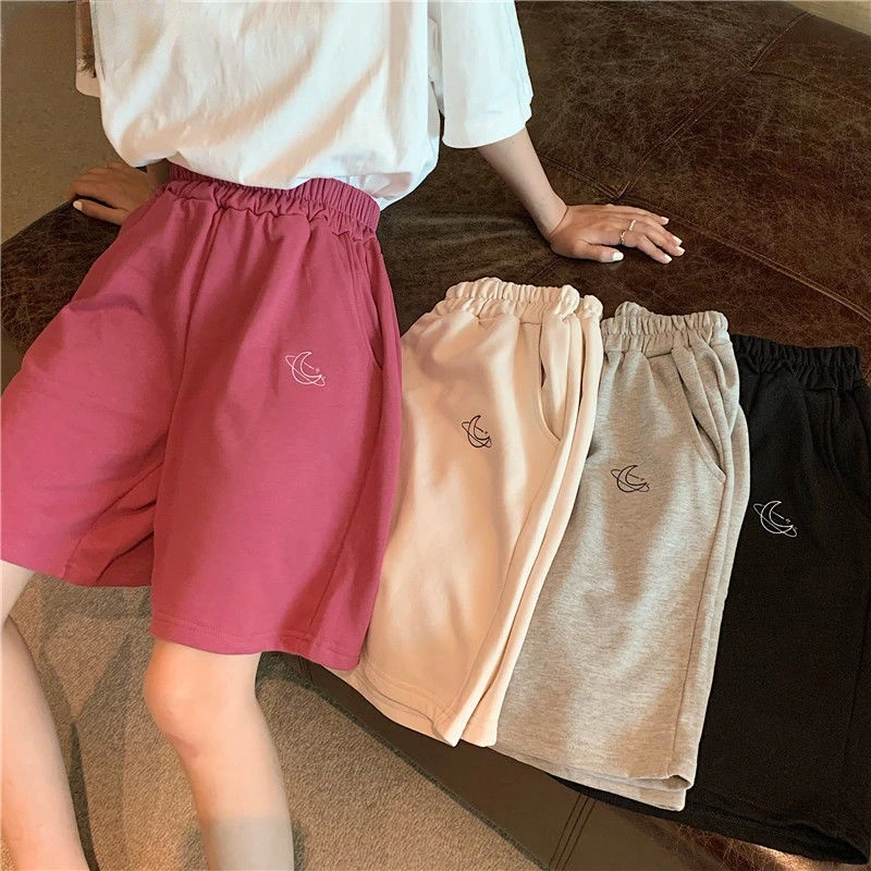 

Shorts Women Embroidery Elasticity Lovely Girls Korean Style Sweet Students Harajuku Colorful Simple Oversize Trousers Female