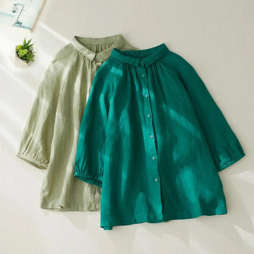 

Women Lapel Collar Shirt Vintage Lapel Raglan Sleeves Shirt for Women Solid Color Loose Fit Top Retro Streetwear Single Breasted