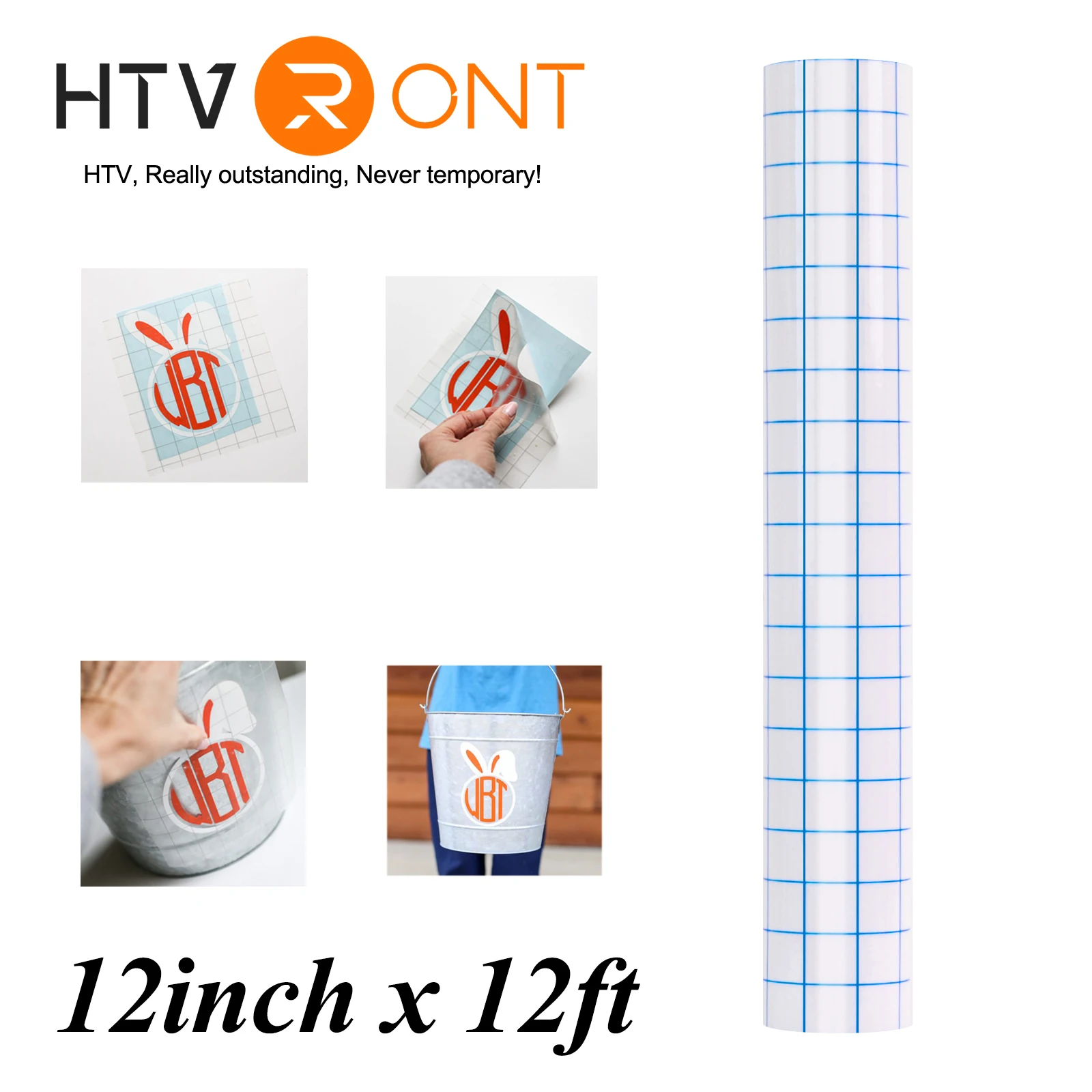 HTVRONT 12"X12ft Clear Vinyl Application Tape Blue Alignment Grid Transfer Paper for Wall Car Craft Art Decal Tape Adhesive DIY