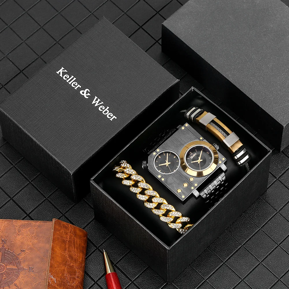 3PCS Top Brand Luxury Black Quartz Watch 1