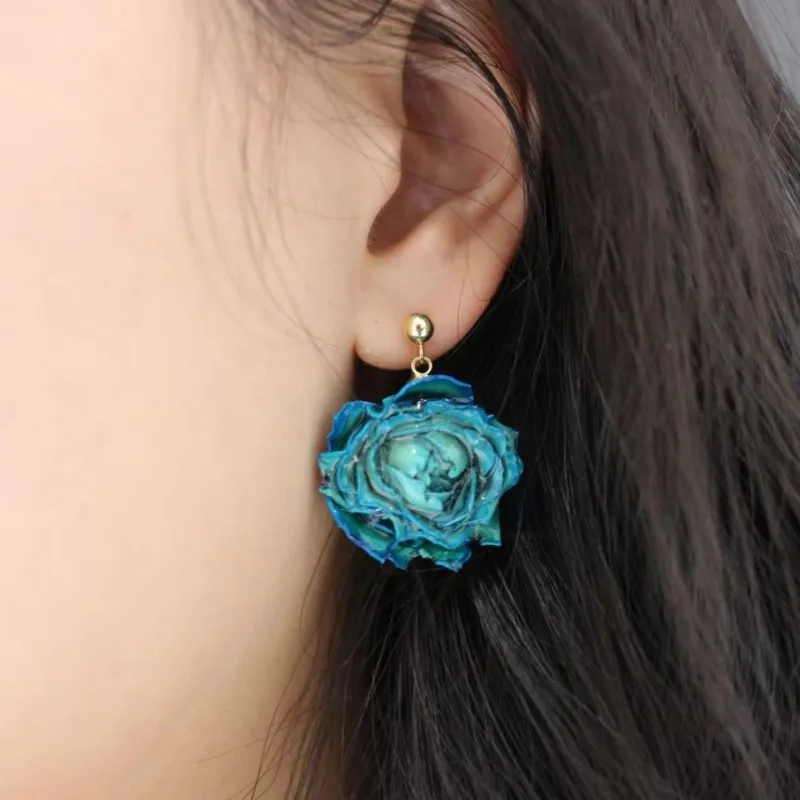 Elegant Immortal Rose Long Earrings Epoxy Resin Real Rose Flower 40
