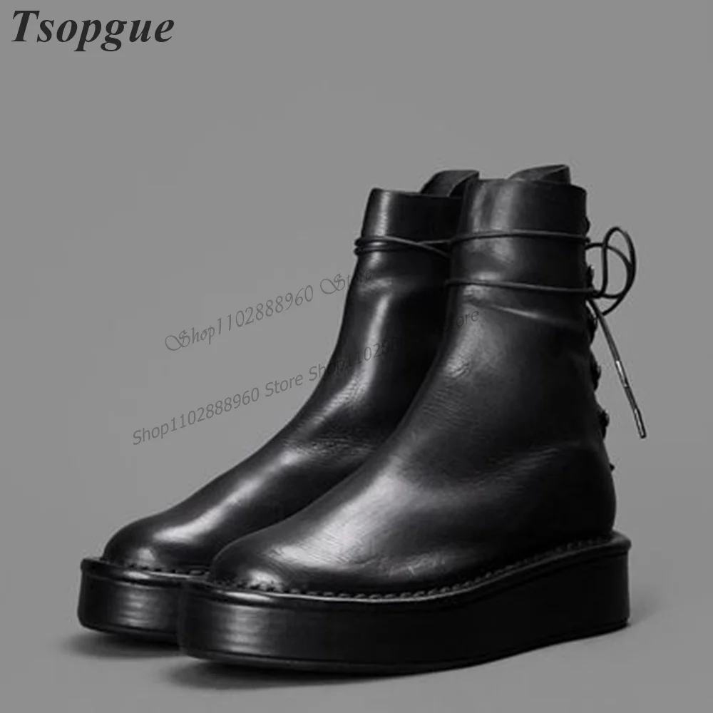 

Lace-Up Black Matte Leather Thick-Soled Men's Ankle Boots Men Shoes Runway Casual Party Shoes 2023 Fashionable Zapatillas Muje