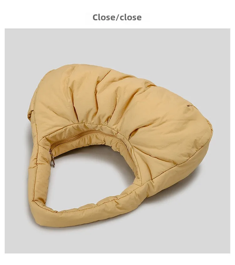 Shoulder Bag Women Padded Crescent Quilted Lightweight Nylon Handbag_voghion.com