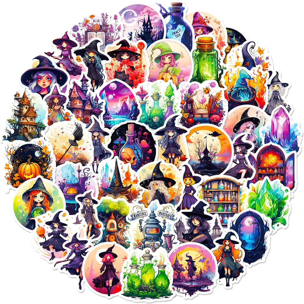10/30/50pcs Art Cartoon Gothic Magic Witch Stickers Aesthetic Decals Laptop Phone Car Suitcase Bike Waterproof Sticker Kids Toys