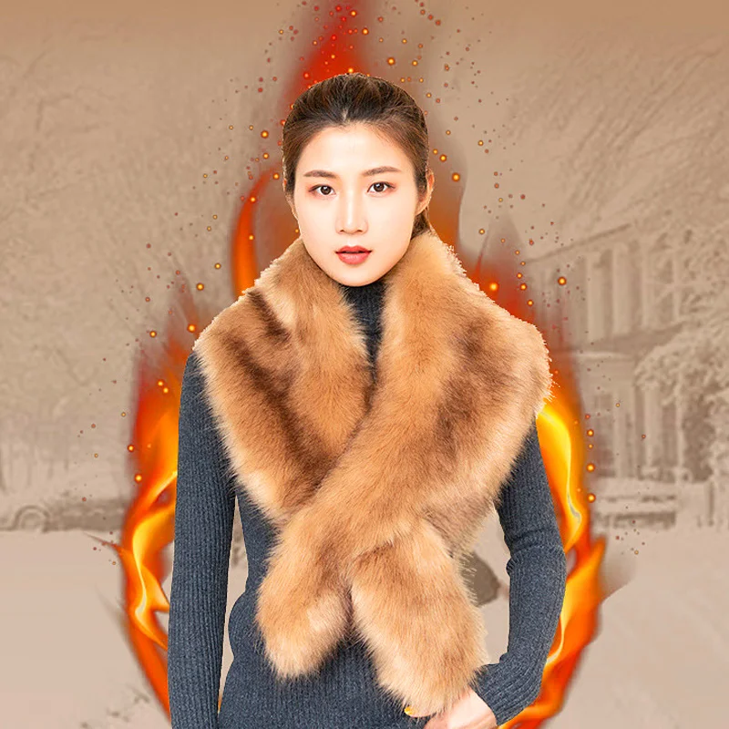 

Women Winter Wraps Artificial Fur Faux Fox Fur Scarf Shawl Collar Plush Accessories Party Women Warm