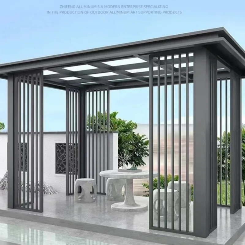 

Outdoor courtyard pavilion Aluminum alloy villa Garden viewing pavilion Electric rotary shutter pavilion