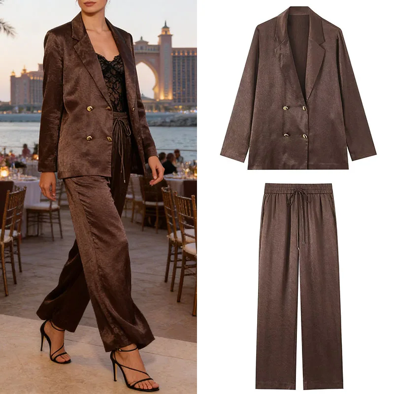 Women's Spring 2026 New Two-Piece Set, High Quality, Fashionable Long-Sleeve Blazer and High-Waist Pants