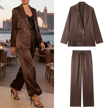 Women's Spring 2026 New Two-Piece Set, High Quality, Fashionable Long-Sleeve Blazer and High-Waist Pants