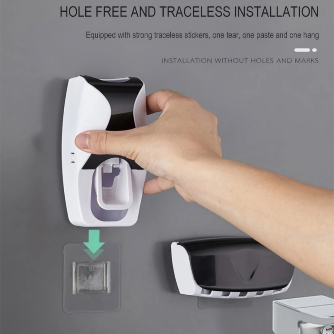 2Pcs/Set Toothbrush Holder+Automatic Toothpaste Dispenser Wall-Mounted Toothpaste Squeezer Bathroom Dust-proof Toothbrush Rack toothpaste squeezer toothbrush holder toothpaste dispenser bathroom storage rack