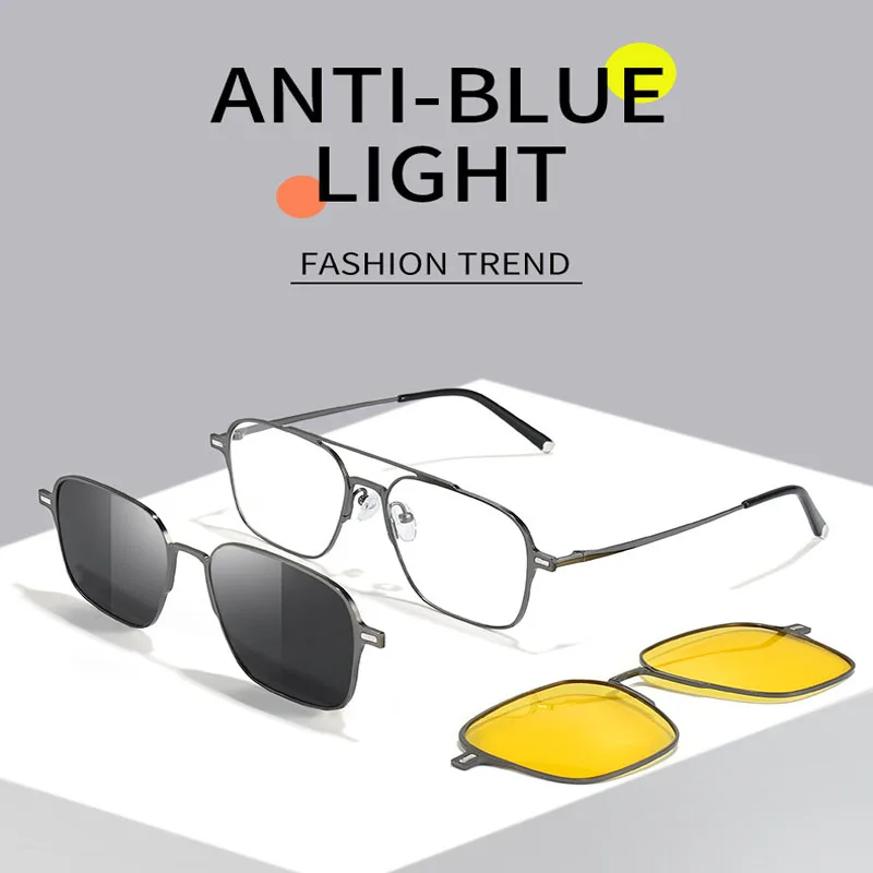 1/2PCS Metal Three In One Magnet Clip Style Eyeglass Frame Men's Polarized Sunglasses Uv400 7009