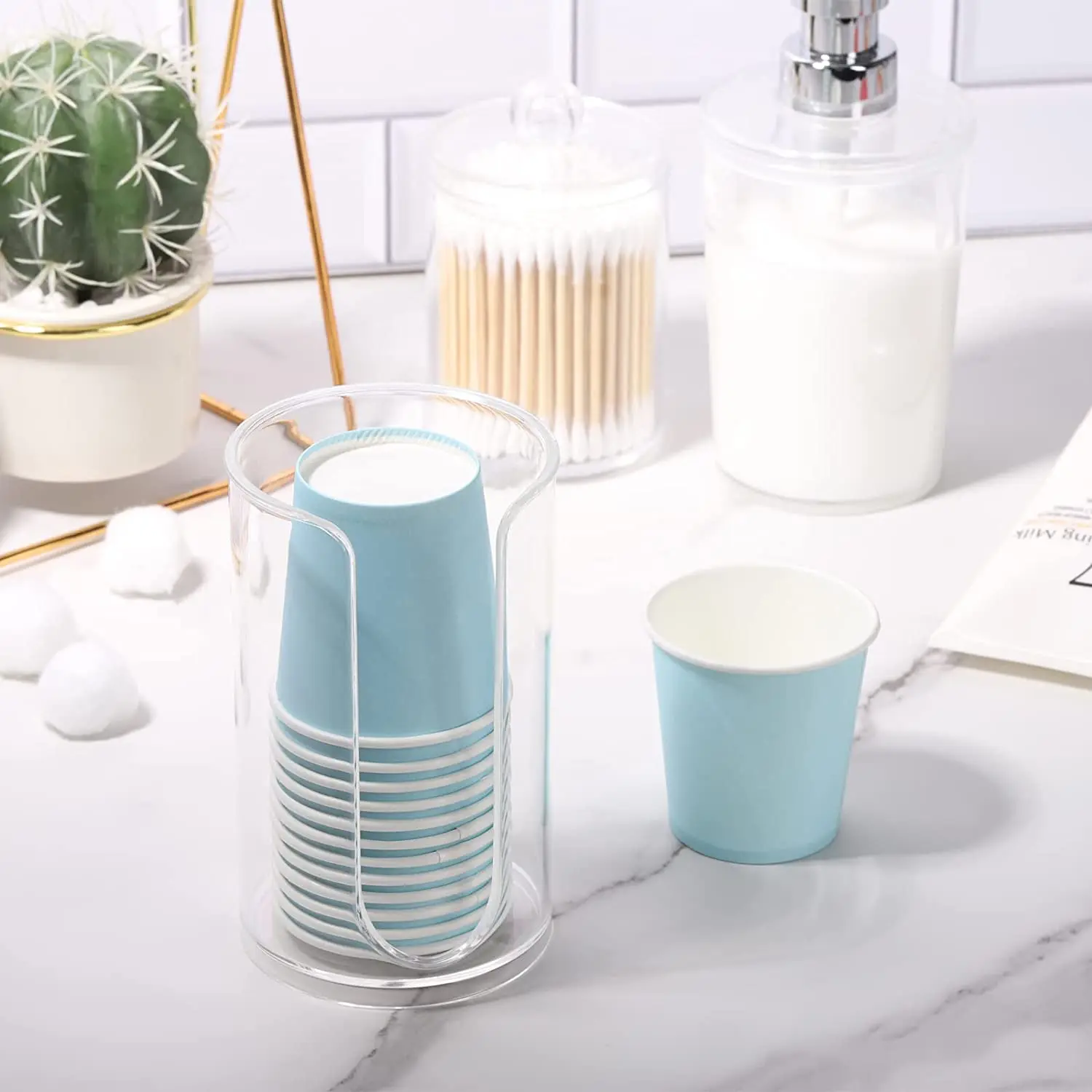 Acrylic Transparent Disposable Paper Cup Holder Cosmetic Cotton Storage Rack Bathroom Guest Room Counter Mouthwash Cup Holder
