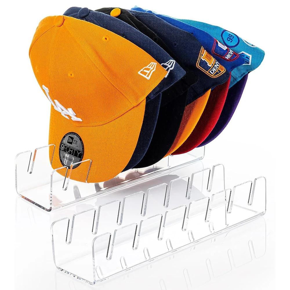 Flat Cap Stand for Baseball Caps Acrylic Hat Holder for 8 Baseball Caps No Install Hat Organizer for Bedroom Closet Dresser
