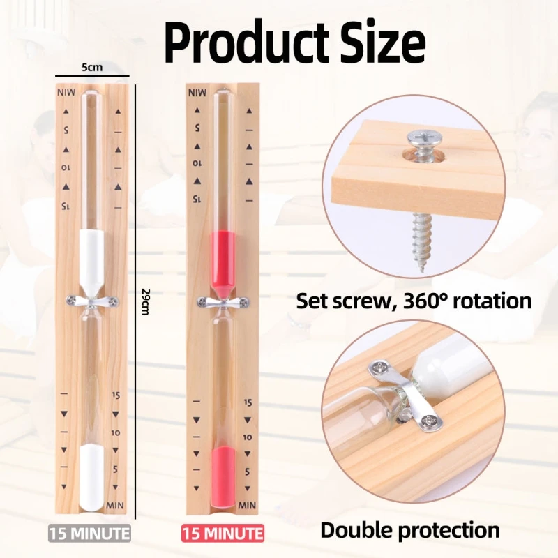 15 Minute Sand Timer Wooden Glass Hourglass Wall Mounted Rotating for Sauna Bathroom Home Decoration Gift