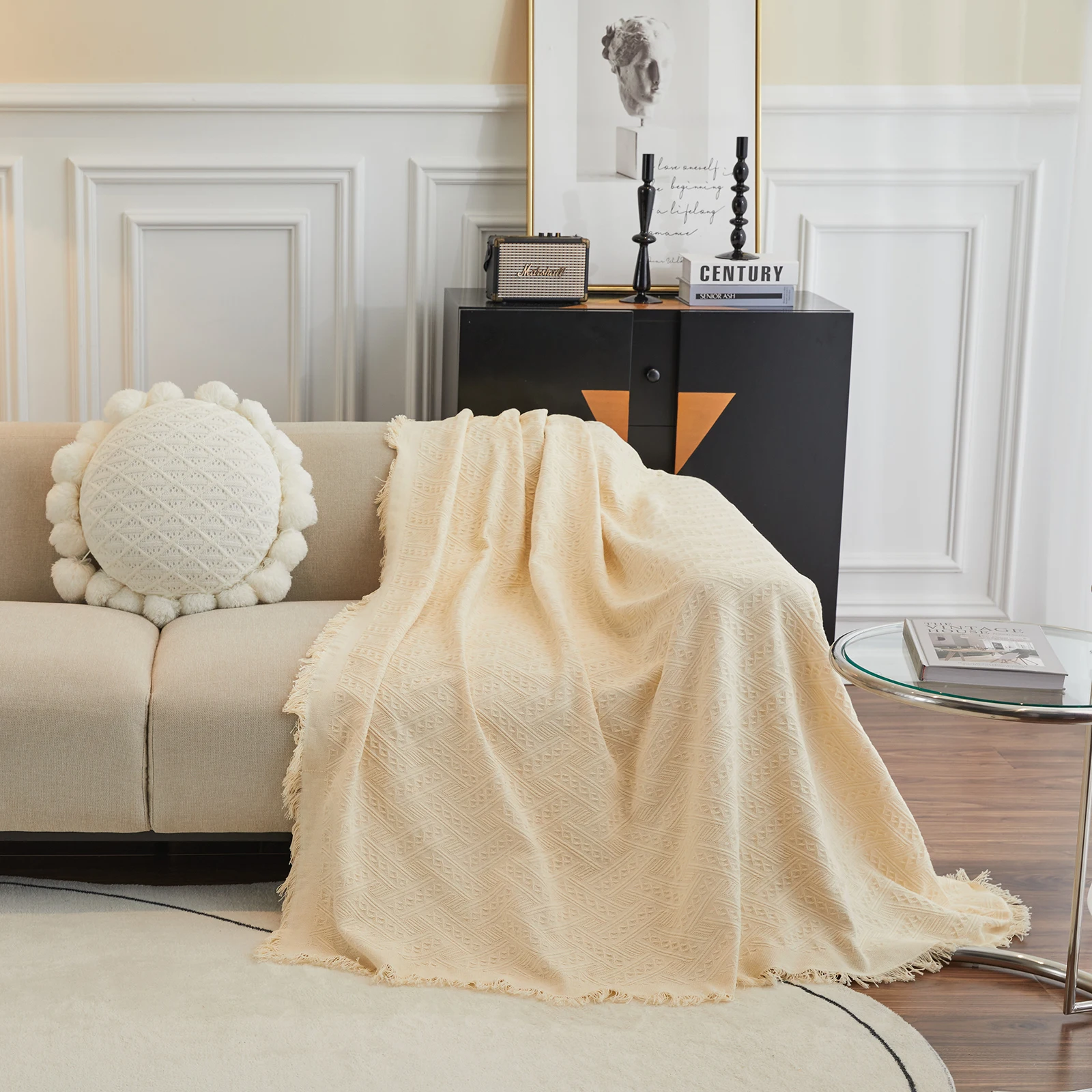 Sofa Blanket Solid Knitted Sofa Throws Furniture Protector Tassels Sofa Slipcover Sofa Chair Cover for Living Room Home Decor 5