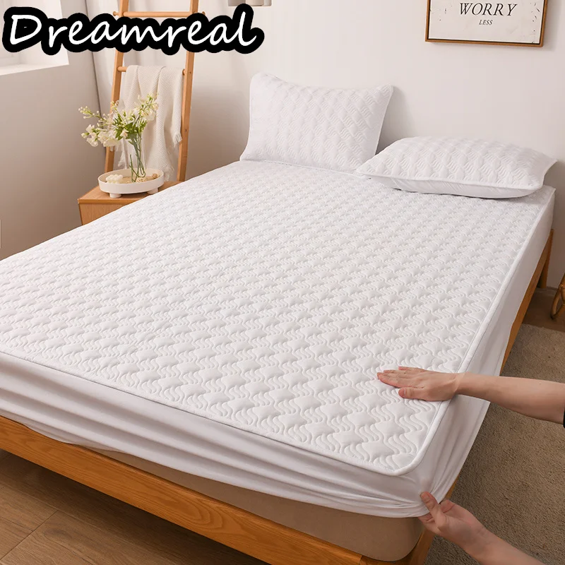 Dreamreal Cotton Thick Quilted Mattress Cover 2 Pattern Anti-bacterial Anti-mite Mattress Protector Topper Pad Soft Fitted Sheet