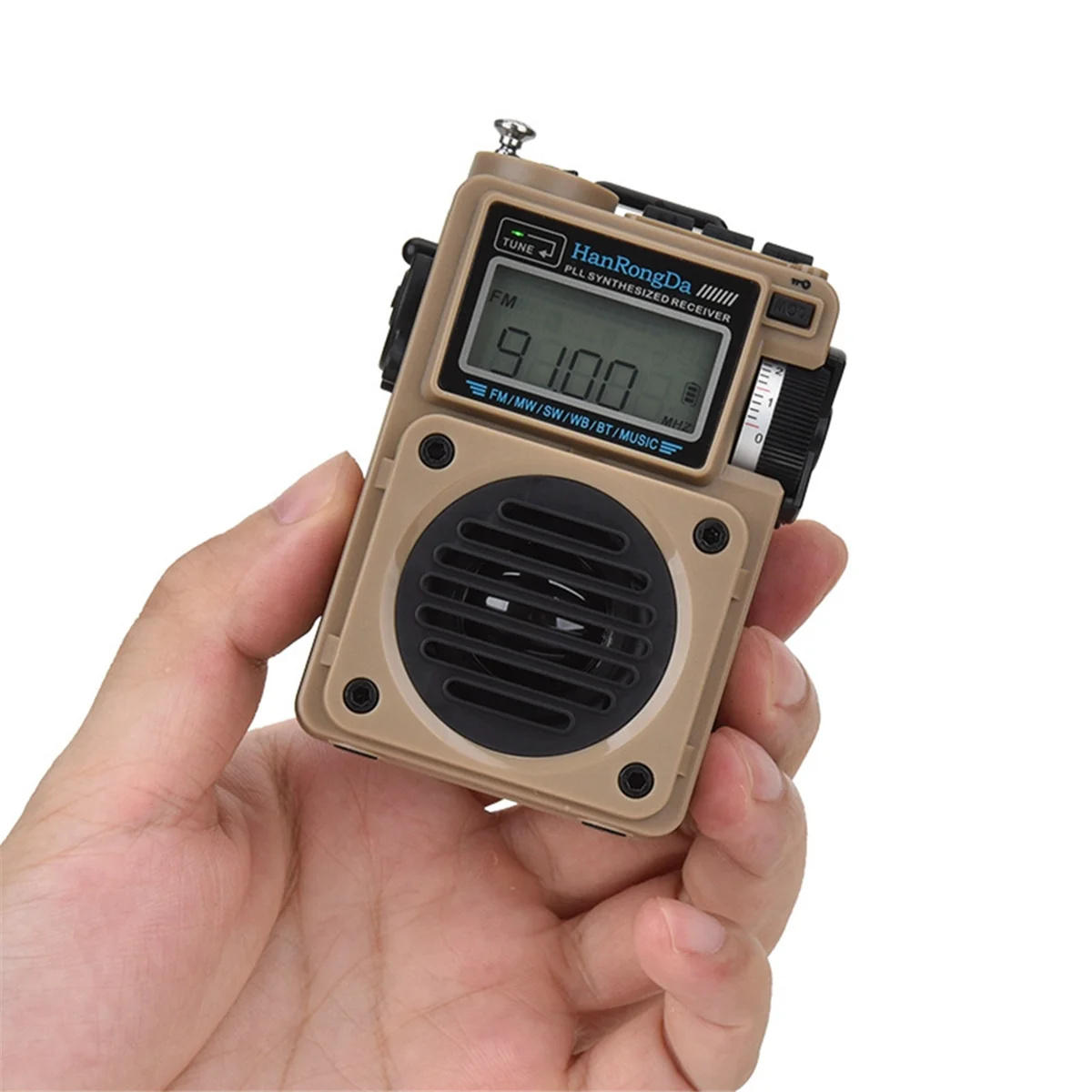 HanRongDa HRD701 FM/MW/SW/WB/AM Digital Radio Portable Full-Band Wireless Bluetooth Audio Receiver Music Player ,Khaki
