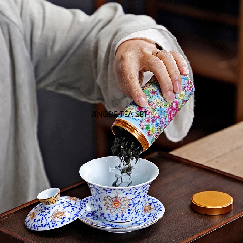 Enamel tea and sugar jar ceramic multifunctional home medicine coffee bean sealed jar kitchen storage bottle