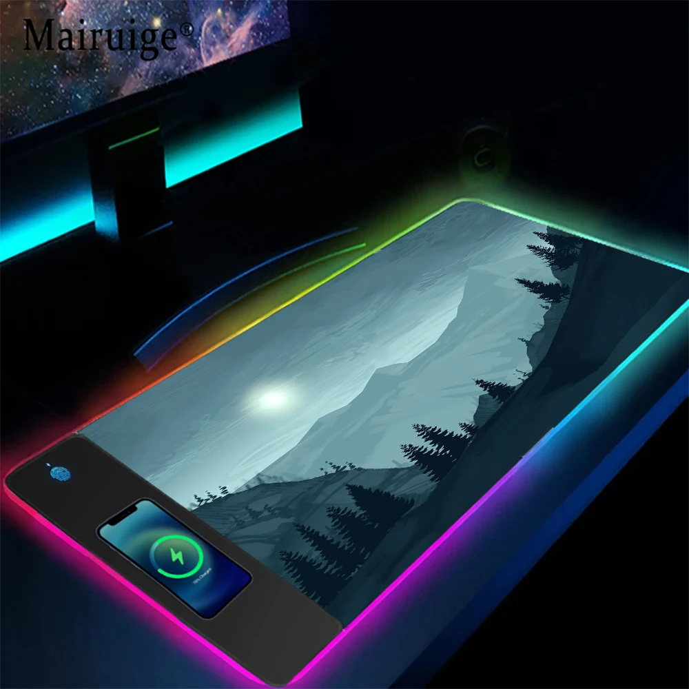 

Wireless Charging Mouse Pad Large Minimal Landscape Mousepad Rgb Nature Scenery Sunset Gaming Cabinet for Pc Purple Gaming Mat