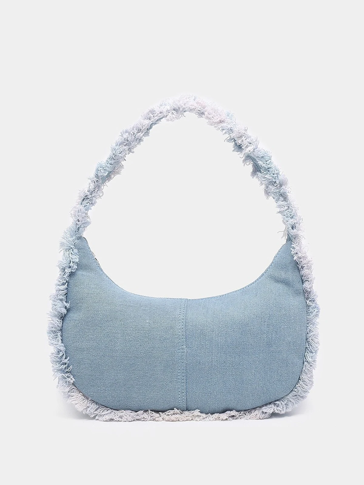 

Джинсовая сумка в форме полумесяца с кисточкой, роскошная дизайнерская универсальная сумка для подмышек, Новая повседневная сумка через плечо 2024, персонализированная сумка