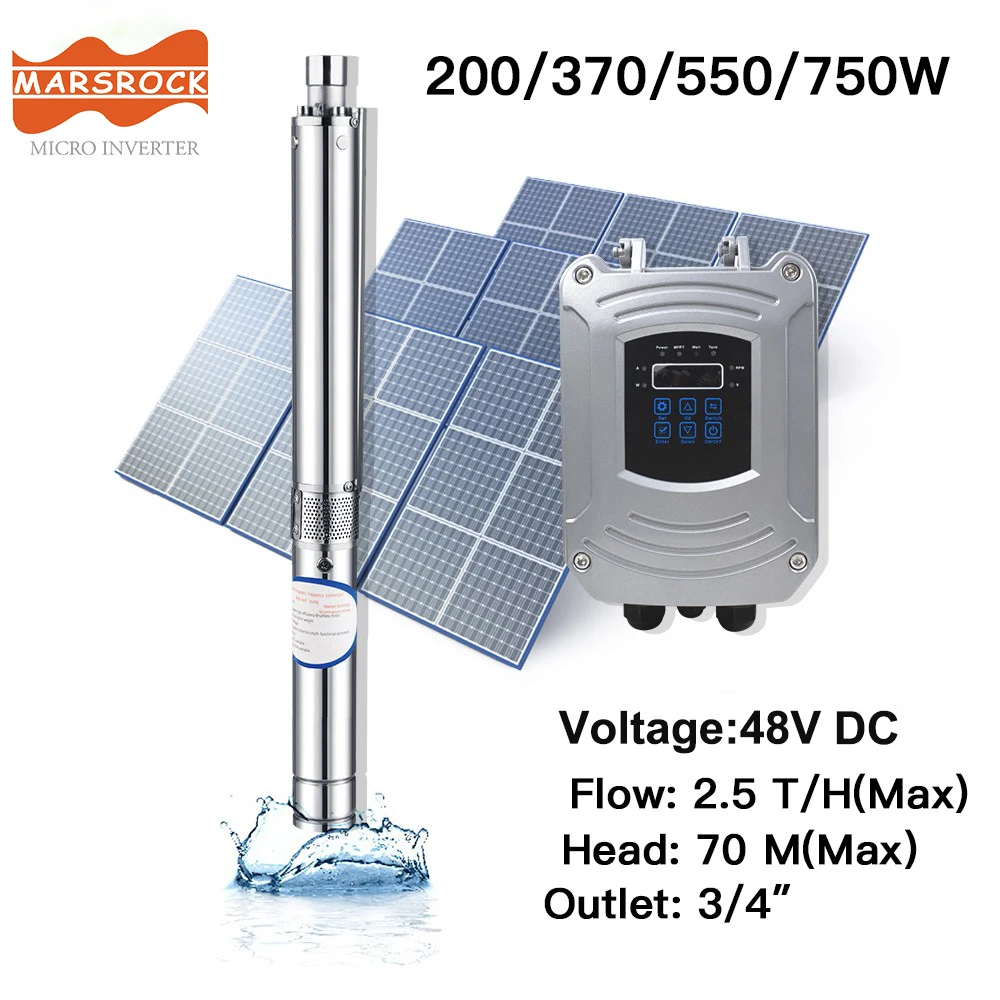 

Stainless Steel Solar Deep Well Water Pump 550W DC 48V 2Inch Submersible Pump With Controller Max Head 51M for Irrigation