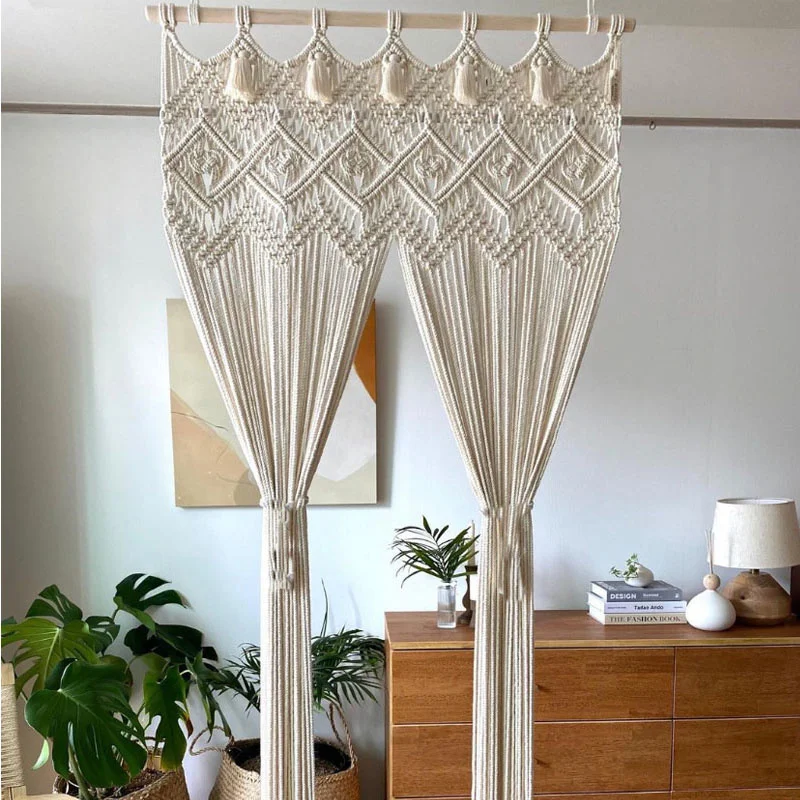 

Boho Hand-woven Macrame Curtain Tapestry Wall Hanging Art Cotton Door Tapestry Decoration Bohemia Wedding Backdrop Tapestry