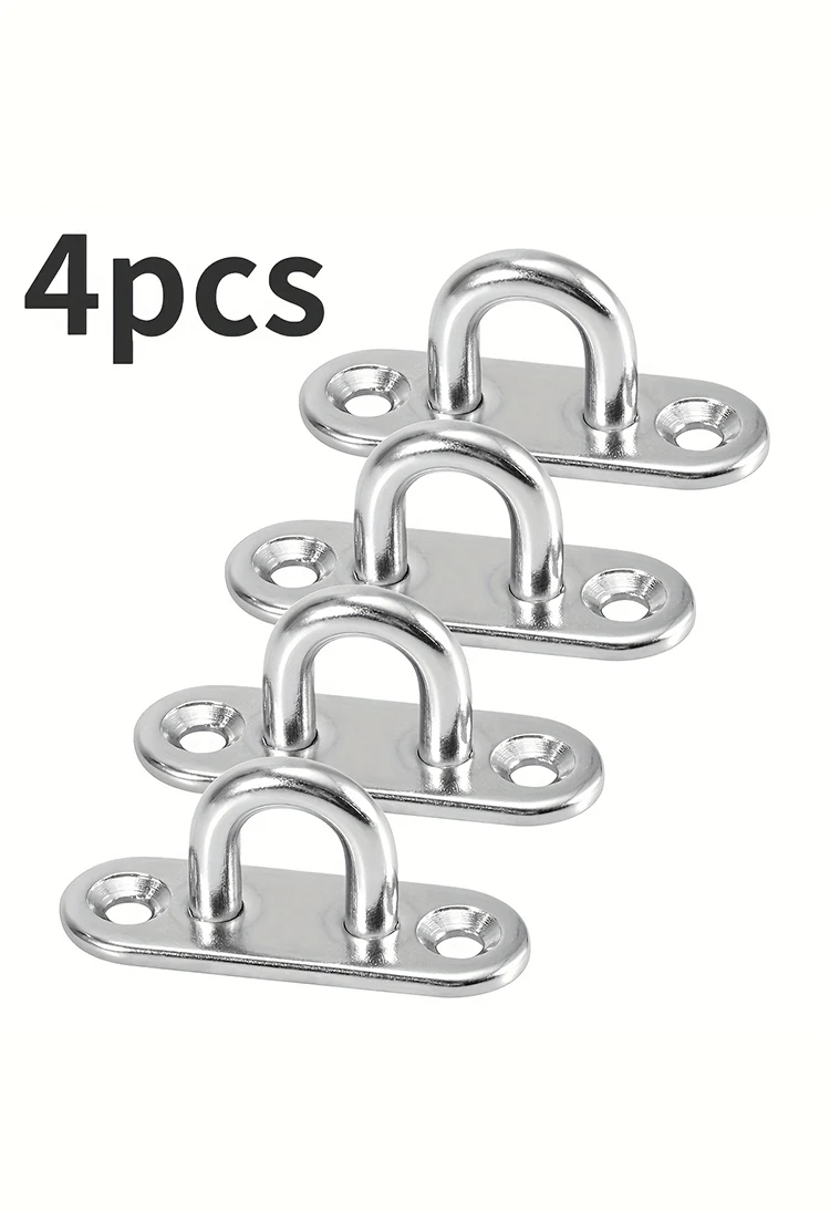 Set of 4 Heavy-Duty Stainless Steel U-Shaped Mounting Hooks with Screws