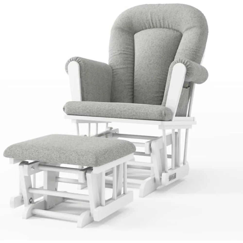 

Child Craft Glider Rocker & Ottoman Set, Thick Padded Cushions, Storage Pockets, Solid Wood Base (Matte White & Gray)